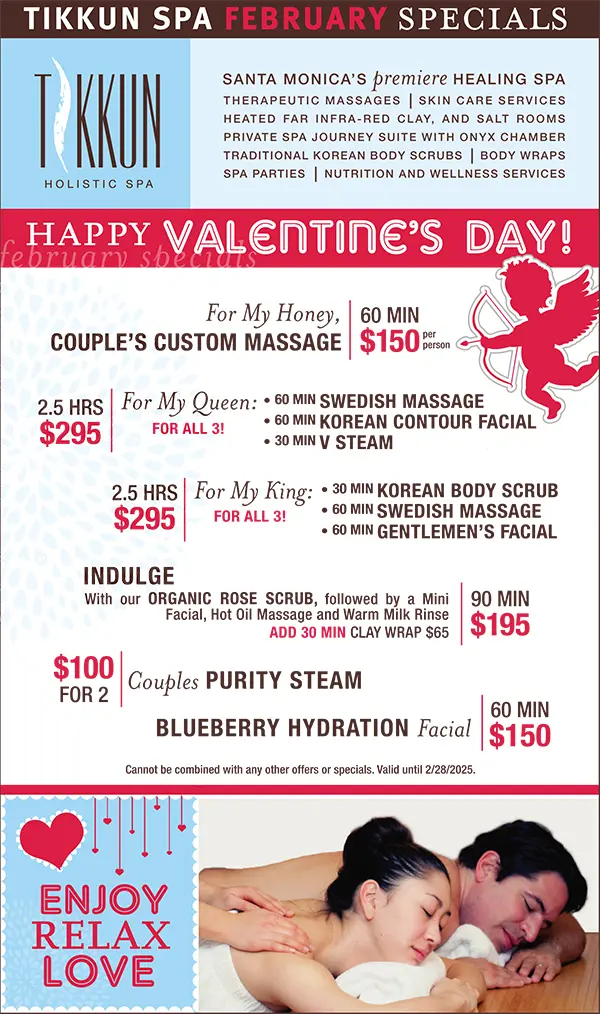 Tikkun Spa Feb Specials. Please call for details.